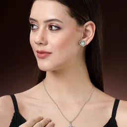 ZENEME Silver-Plated  AD Stone Studded Jewellery Set image 5