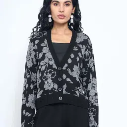 Akkriti By Pantaloons Jet Black Regular Fit Floral Print Cardigan-picture-14