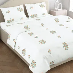 Haus & Kinder Multicolor 100% Cotton Floral 186 TC King Flat Bedsheet with 2 Pillow Covers image 2