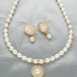 Sri Jagdamba Pearls Luminary Pearl Necklace & Earrings Set-picture-44