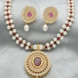 Sri Jagdamba Pearls Twinkle Pearl Necklace & Earrings Set-picture-49