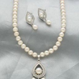 Sri Jagdamba Pearls Blossom Pearl Necklace & Earrings Set-picture-46