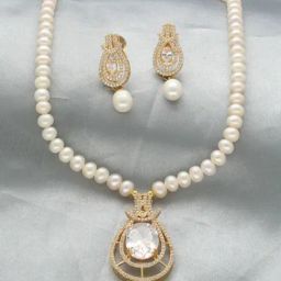 Sri Jagdamba Pearls Divine Pearl Necklace & Earrings Set-picture-2