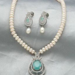 Sri Jagdamba Pearls Dazzle Pearl Necklace & Earrings Set-picture-45