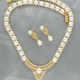 Sri Jagdamba Pearls Shimmering Pearl Necklace & Earrings Set-picture-1