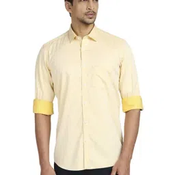 ColorPlus Yellow Cotton Tailored Fit Printed Shirt-image-5