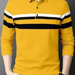 FAOES Men Striped Polo Collar Cotton T-shirt image 4