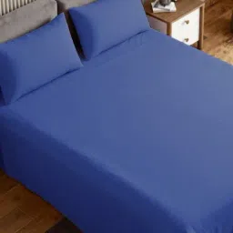 Haus & Kinder Blue 100% Cotton 300 TC Ultra Soft King Flat Bedsheet with 2 Pillow Covers image 2