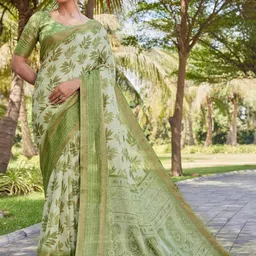 HERE&NOW Women Chanderi Floral Printed Jari Sequince Border Saree-picture-24