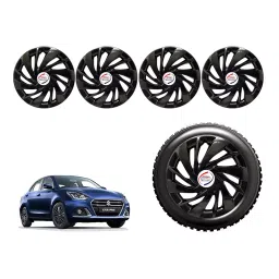 Auto Pearl Blk16_R Press Type Car Wheel Cover with Retention Ring 35.56 cm (14 Inch) Glossy Black for Maruti New Dzire (Set of 4)-picture-23