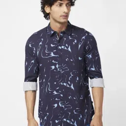 Spykar Navy Blue Regular Fit Printed Shirt-image-24