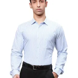 Park Avenue Blue Cotton Slim Fit Striped Shirt-picture-22