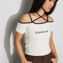 Ginger By Lifestyle Off White Cotton Regular Fit Printed Top image 4