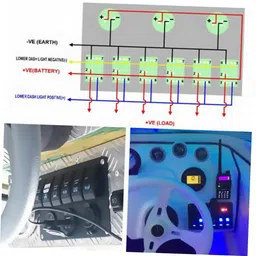 12V 5IN1 Racing Car Ignition Switch Panel with Engine Push Button Ignition Starter Switches Panel 5 in 1 Carbon Fiber Toggle Switches for RV Car Boat Yacht Ship SUV Bus Caravan image 5
