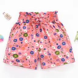 Kookie Kids Cotton Lycra Short Length Shorts Floral Print - Pink-picture-22