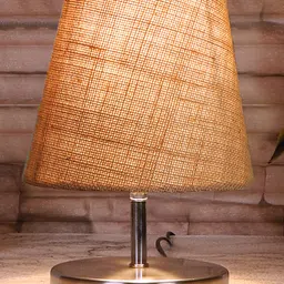 Devansh Beige Jute Round Metal Steel Table Lamp image 1