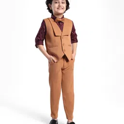 Robo Fry Woven Full Sleeves Printed 3 Piece Party Suit With Bow - Gold-picture-13