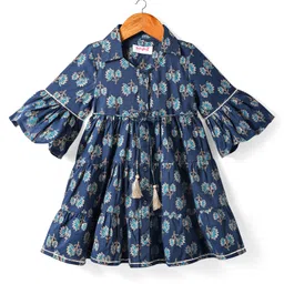 Babyhug Cotton Woven Three Fourth Sleeves Ethnic Dress with Floral Print - Navy Blue-image-7