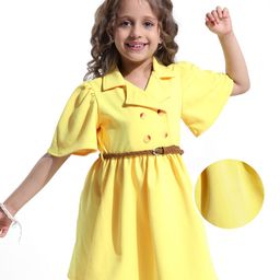 Hola Bonita Knit Half Sleeves Collared Solid Color Dress - Yellow-picture-21
