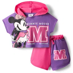 Pine Kids Disney 100% Cotton Oversize Drop Shoulder Half Sleeve Hooded T-Shirt & Shorts With Mickey Mouse Graphics - Multicolor-picture-15