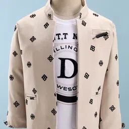 Dapper Dudes Full Sleeves Abstract Printed Blazer With Tee Set - Fawn-picture-24