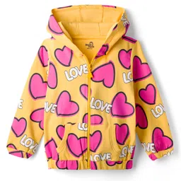 Doodle Poodle 100% Cotton Full Sleeves Hearts Printed front Open Hooded Jacket With Kangaroo Pockets - Yellow-picture-12