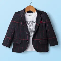 Robo Fry Cotton Woven Full Sleeves Checks Blazer With Printed Inner Tee - Black-picture-15
