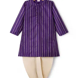 Babyhug Cotton Blend Woven Full Sleeves Kurta Dhoti Set Foil Print - Purple-picture-25
