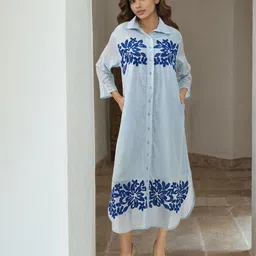 AUTUMN LANE Women Floral Embroidered Shirt Midi Dress-picture-27