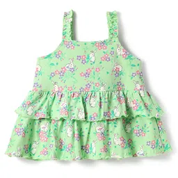 Babyhug Single Jersey Knit Sleeveless Floral Printed Top & Shorts Set with Bow Applique - Pink & Light Green image 3
