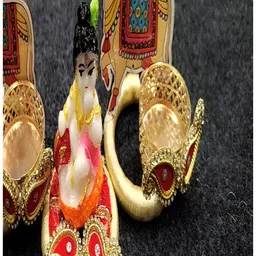 Sellplus Yellow & Red 3 Pieces Textured Tealight Holder With Krishna Idol image 3