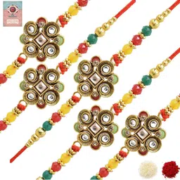 MEIRA JEWELLERY Set Of 5 Rakhi With Roli Chawal & Greetings Card Set-picture-32