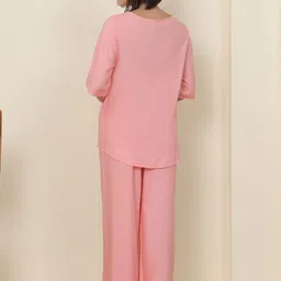 Mast & Harbour Embroidered Pure Cotton Round Neck Top With Trousers Co-Ords image 3