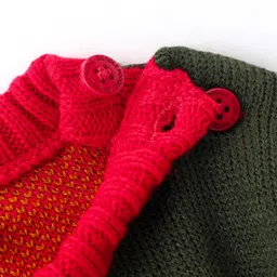 Doodle Poodle Knitted Full Sleeves Pullover Sweater with Colour Block & Jacquard Knit Design - Red & Green image 4