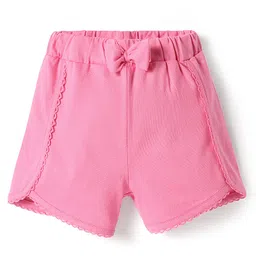 Babyhug Single Jersey Knit Sleeveless Floral Printed Top & Shorts Set with Bow Applique - Pink & Light Green image 4