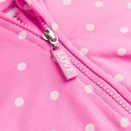 Babyhug Cotton Knit Full Sleeves Hooded Sweatjacket with Polka Dots Print - Pink image 4