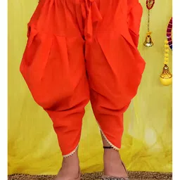 Bownbee Pure Cotton Woven Three Fourth Sleeves Floral Motifs Printed Gota Lace Embellished Kurti With Dhoti Set - Yellow image 5