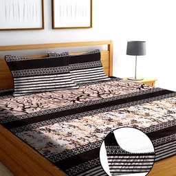 SHOMES Brown & Cream-Coloured 220 TC King Bedsheet with 2 Pillow Covers-picture-18