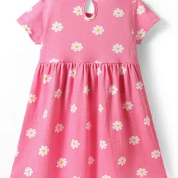 Babyhug Single Jersey Knit Half Sleeves Floral Printed Frocks with Bow Applique Pack of 2 - Navy Blue & Pink image 5