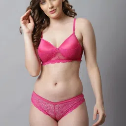 AROUSY Red & Pink Cotton Self Pattern Bra Panty Set - Pack Of 3 image 4