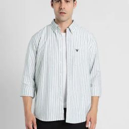 American Eagle White Cotton Slim Fit Striped Shirt-picture-6