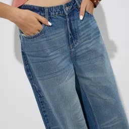 nuon women Nuon by Westside Blue Washed Relaxed-Fit High-Rise Jeans image 4