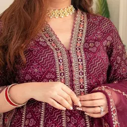 KALINI Ethnic Motifs Printed Panelled V-Neck Anarkali Kurta With Trousers & Dupatta image 2