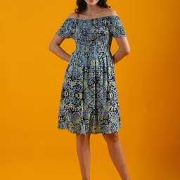 Globus Black & Blue Printed Fit & Flare Dress image 4