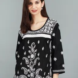Exotic India Women Ethnic Embroidered Chikankari Pure Cotton Kurti-image-34