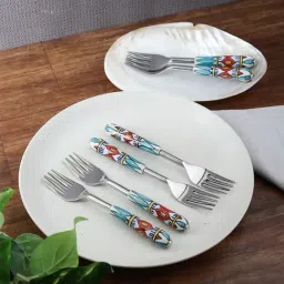 VarEesha Green Steel and Ceramic Handle Forks - Set of 6-picture-36