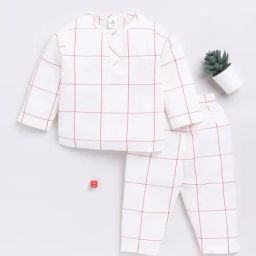 Clt.s Unisex White Checks Full Sleeves Kurta With Pyjamas-picture-43