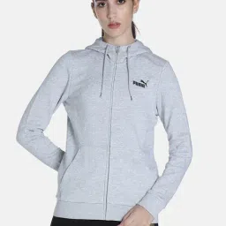 Puma Grey Logo Print Essentials Hoodie-image-89