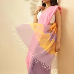 Taneira Multicolored Plain Saree With Unstitched Blouse image 4