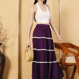 ZWERLON Self Design A-Line Tiered Flair Maxi Skirt image 5
